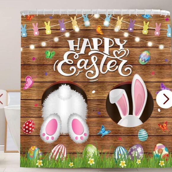 Easter Shower Curtain Funny Two Bunny Shower Curtain Easter Colorful Eggs - Picture 1 of 1